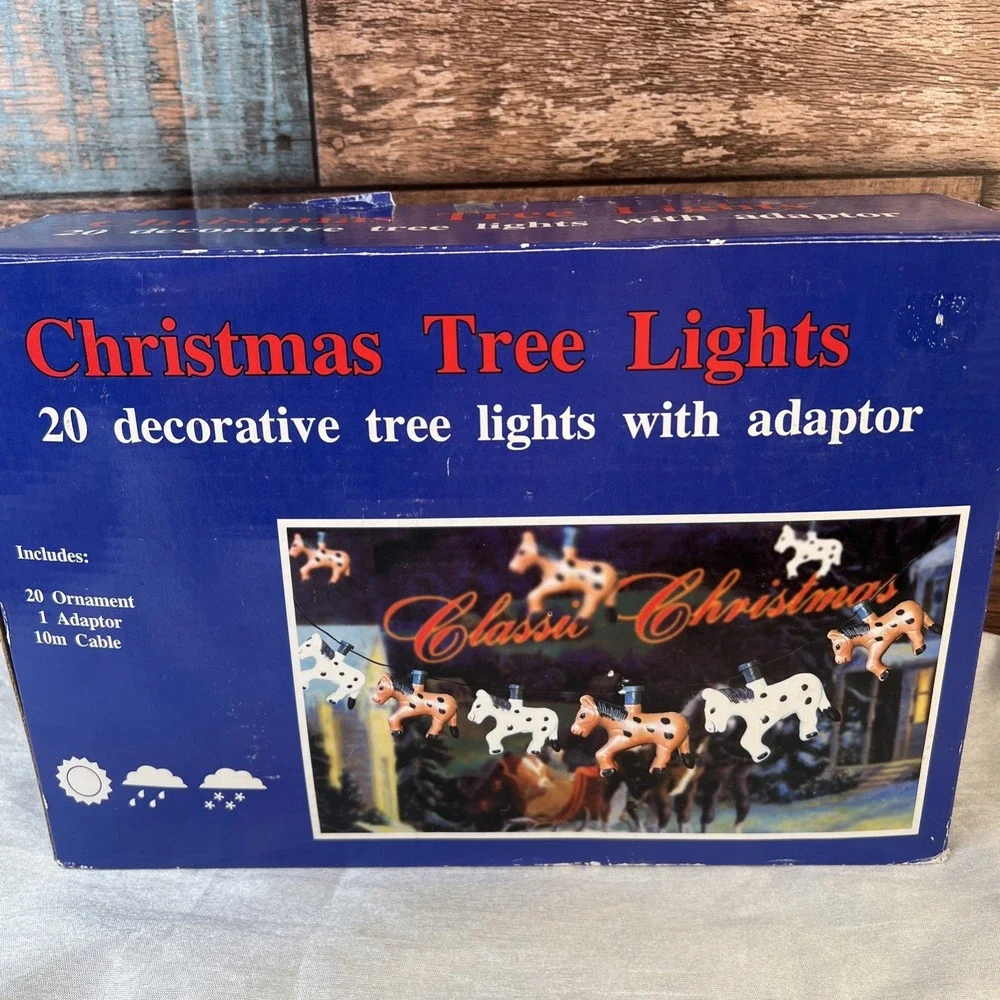 Vintage 2000 - 20 Plastic Blow Mold Horse Christmas Tree String Lights TSC Work!